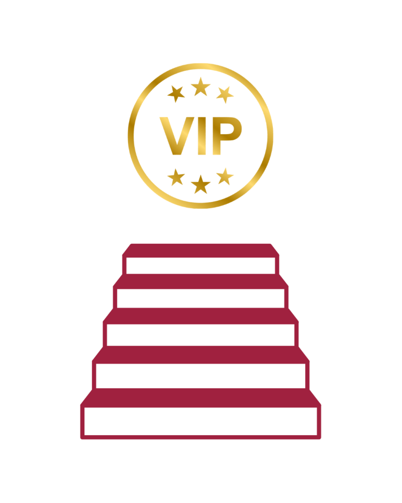 icone d'un escalier rouge et d'un sun symbole VIP surplombé d'étoiles dorées